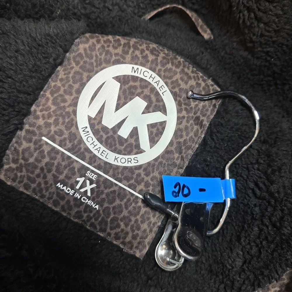 Michael Kors Soft Shell Hooded‎ Coat Anorak Plus 1X Chocolate Animal Lepord